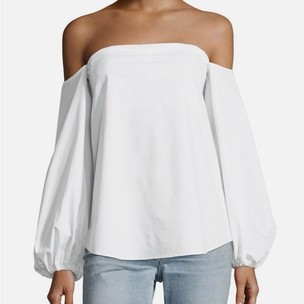 Theory Laureema Poplin White Off-Shoulder Blouse Size 0 NWT